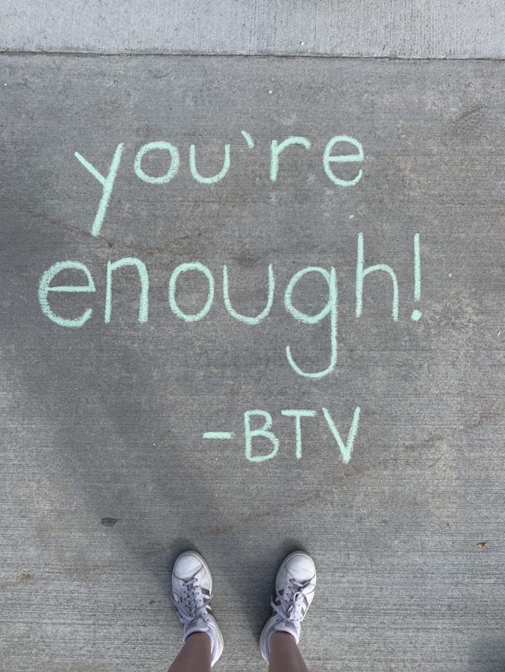 It’s been a sad week, and <a href="/BeTheVoiceOE/">Be The Voice</a> decided to share some healing chalk messages for <a href="/OlatheEastHawks/">Olathe East High School</a> Love these kids and their passion for mental wellness, erasing stigma, and supporting their peers. We need each other right now💙🧡 #MentalHealthMatters #OPSMomentsThatMatter