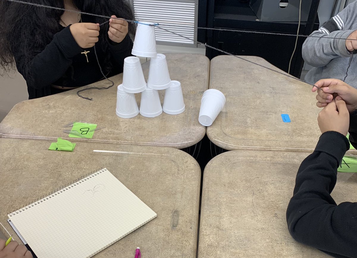 mrsdoyle95's tweet photo. For todayβs team builder, students worked in teams to build a tower out of cups. The catch was that they couldn't touch the cups directly and were only able to use strings tied to a rubber band and clear communication to stack the cups. #AVID #AVIDExcel https://t.co/RYWi6pVMzF