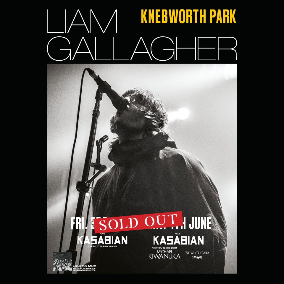 liamgallagher's tweet image. My 2 Knebworth gigs, Friday and Saturday are now sold out. Absolutely blown away by the love and support. We believe in One Another see you there, C'MON YOU KNOW LG x