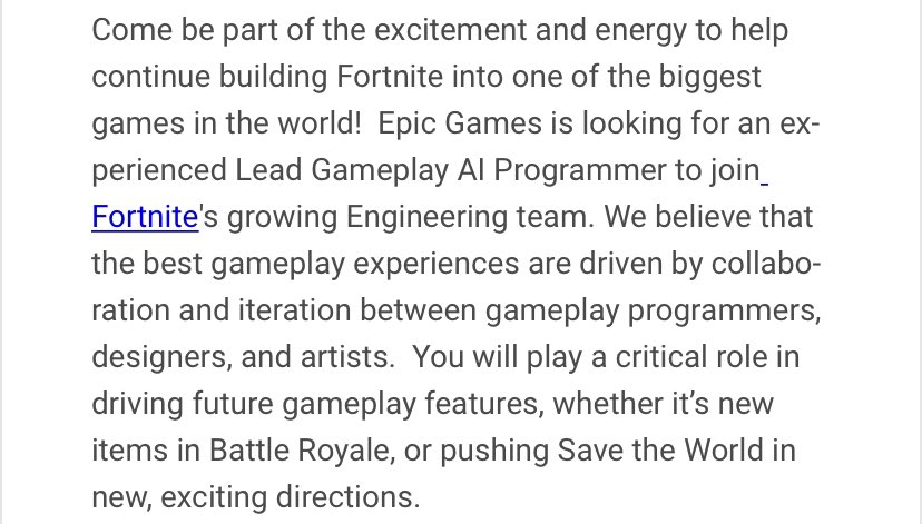 Fortnite_STW's tweet photo. In a new job listing posted 4 days ago, Epic is looking for Game Programmers to “push Save the World in new exciting directions!”

Thanks to @Ghaetam for letting me know! https://t.co/EX9ZxLVBxf
