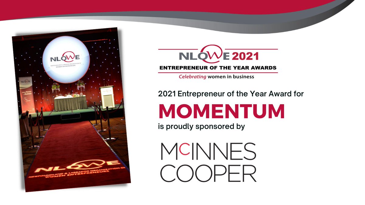 NLOWE's 2021 Entrepreneur of the Year Awards is coming up on Thursday, Nov 4th. 

We'd like to thank our Momentum Award sponsor, <a href="/mcinnescooper/">McInnes Cooper</a>! 

To purchase individual tickets or corporate tables visit nlowe.org/event/2021-ent…