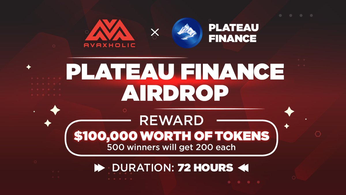 PLATEAU FINANCE AIRDROP

Avaxholic proudly cooperate with @plateau_finance to bring to you $100.000 worth airdrop🤩
⚡500 slots for the fastest winners!
⏲ Duration: 72 hours
👉Join here: t.me/Avaxholic_bot

#Avalanche #Airdrop #AVAX $AVAX $PLT