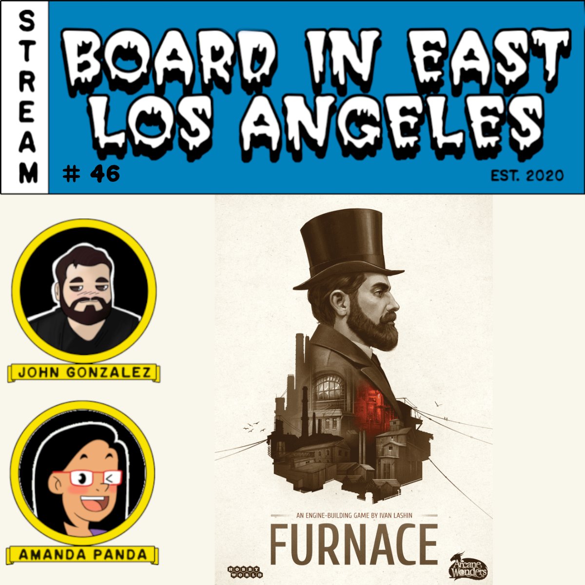 It's the return of Board in East L.A!!!!!! Join Amanda (<a href="/Panda8ngel/">Amanda Panda 🐼 😴</a>) and John (<a href="/bookofnerds/">John Gonzalez</a>) today at 12pm PDT for a game of Furnace, an engine-building game from designer Ivan Lashin and published by <a href="/ArcaneWonders/">🐲Arcane Wonders🏛️</a>  Who will....furnace...better?