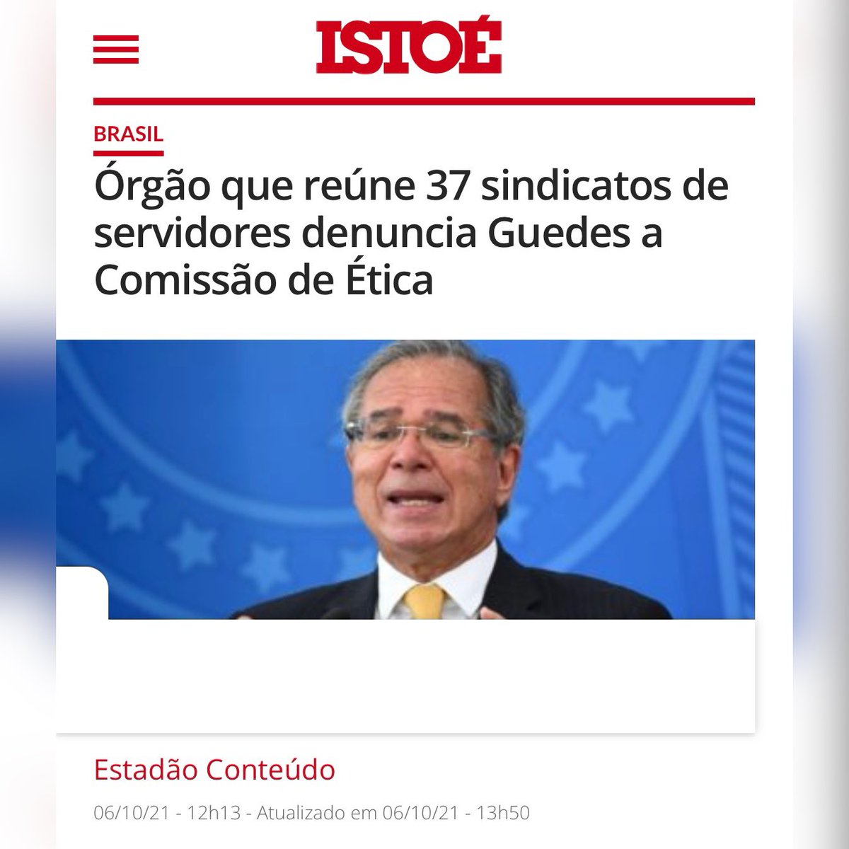 Fonacate's tweet photo. #Destaque O Fonacate foi destaque nos principais veículos de comunicação esta semana com a denúncia na Comissão de Ética da Presidência da República contra o ministro Paulo Guedes, pelo conflito de interesses pela manutenção de empresa offshore milionária em “paraíso fiscal”. https://t.co/Ywipal2MGA