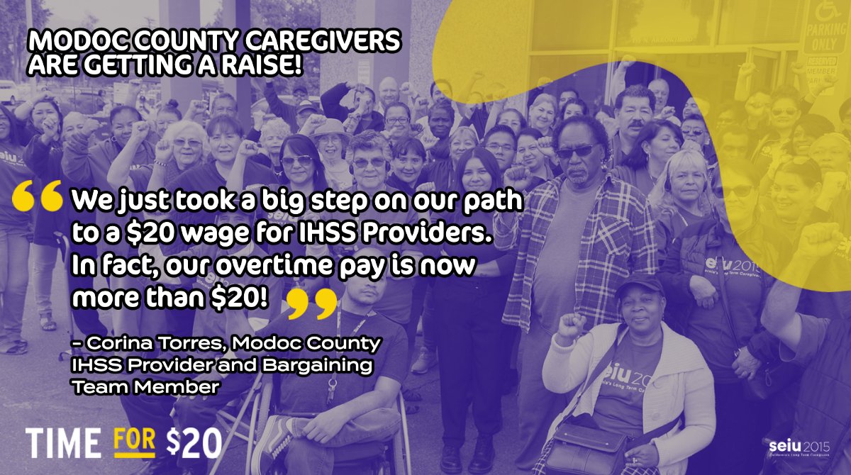 aprildverrett's tweet image. SEIU 2015 members just helped win a tentative agreement for #Modoc County caregivers. This wage increase is one more step towards the path to a $20 wage floor for caregivers—I couldn’t be more proud of y’all! #Timefor20 #UnionStrong