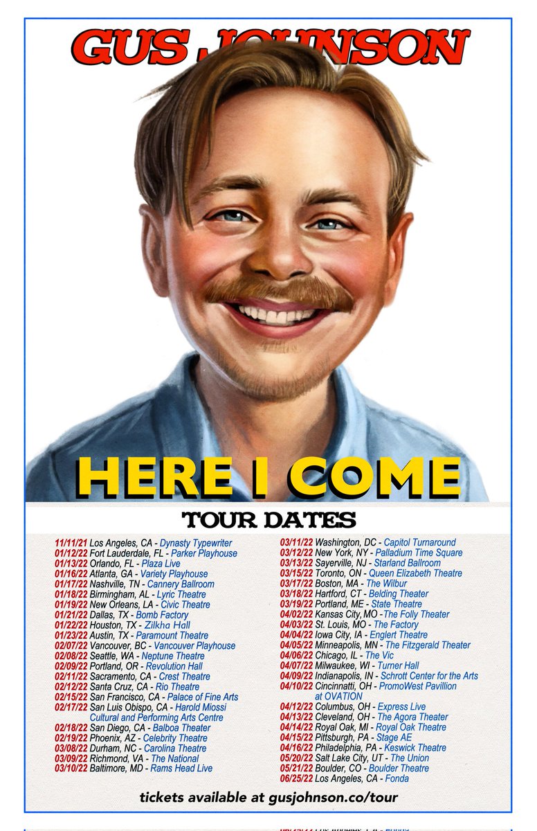 TICKETS ON SALE NOW - HERE I COME. Retweet for a chance to win 2 VIP tickets to a show near you! If you already purchased tickets & win, I'll just refund you. 😎 gusjohnson.co/tour