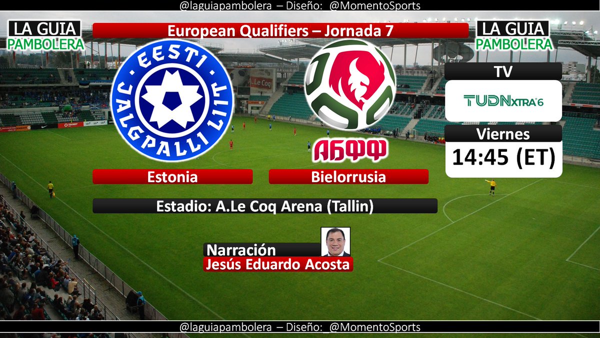 HOY: #EuropeanQualifiers 🇺🇸 <a href="/eestijalgpall/">Eesti jalgpall</a> <a href="/belarusff/">ABFF | Belarus Premier league</a> por <a href="/TudnXtra/">TUDNXtra</a> 6 con <a href="/jesuseacosta/">Jesús Eduardo Acosta</a> (14:30hrs ET) #VivimosTuPasión