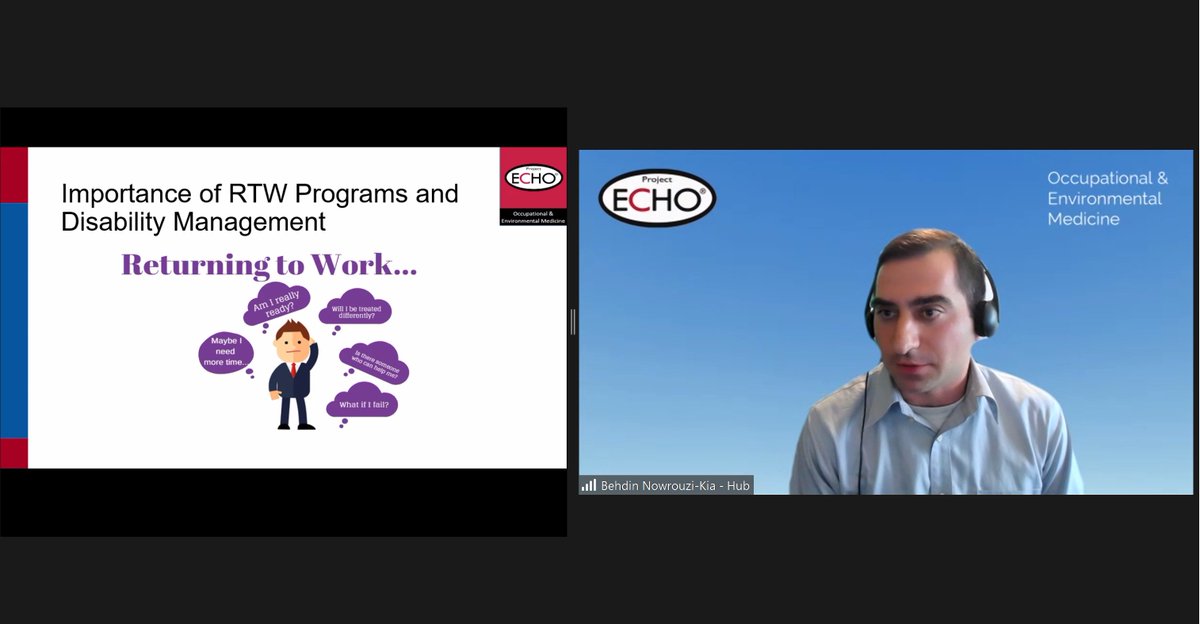 Behdin Nowrouzi-Kia, OT from <a href="/RSIUofT/">RSI UofT</a> is teaching today about Return-to-Work programs. Great session!

There is still time to register for this ECHO Occupational and Environmental Health 
echooem.iwh.on.ca