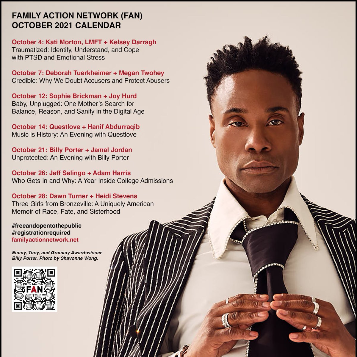 We’re partnering with <a href="/FamilyActionNet/">FAN (Family Action Network)</a> for several speaker events this month – particularly on Oct 14, Oct 21, and Oct 28! These virtual events are free and open to the public so be sure to register using the QR code.