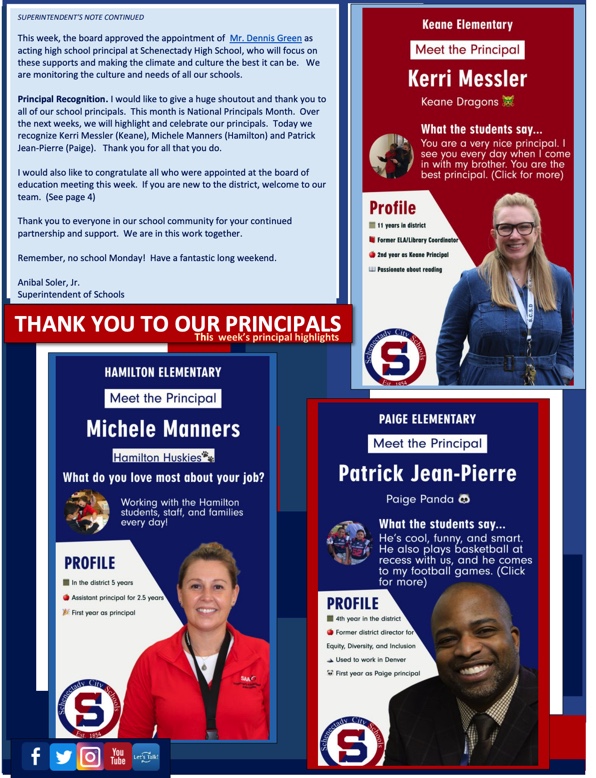 SCSchools's tweet photo. Happy Friday!  Click on the link below to open Superintendent @AnibalSolerJr brief for the week ending October 8:https://t.co/lh6R1OC51e
Enjoy the long holiday weekend! 
#schenectadyrising☀ https://t.co/iwAN9lXnD0