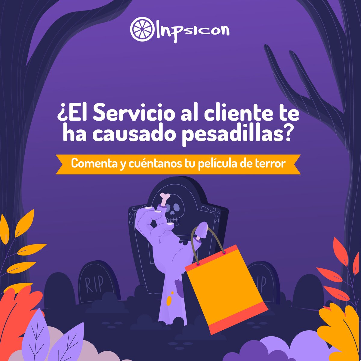 Inpsicon's tweet image. Estamos en el mes de Halloween, por eso si has tenido una pésima experiencia de #servicioalcliente ¡Cuéntanos! Queremos escuchar  tu película de terror 🕷️🕸️