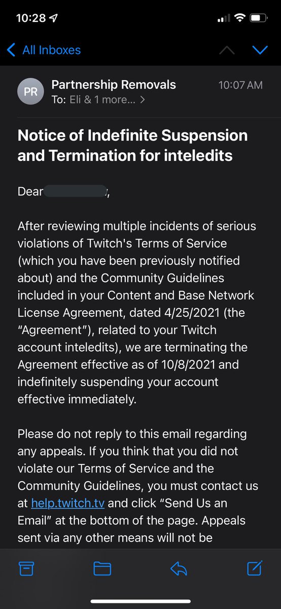 inteledits's tweet image. My Twitch account was suspended, completely out of nowhere. 

I have absolutely no idea what could cause this, I’ve never had any problems with Twitch in the past. I’ve never been contacted by Twitch prior to this for any violation of ToS.

Retweets appreciated.
@TwitchSupport