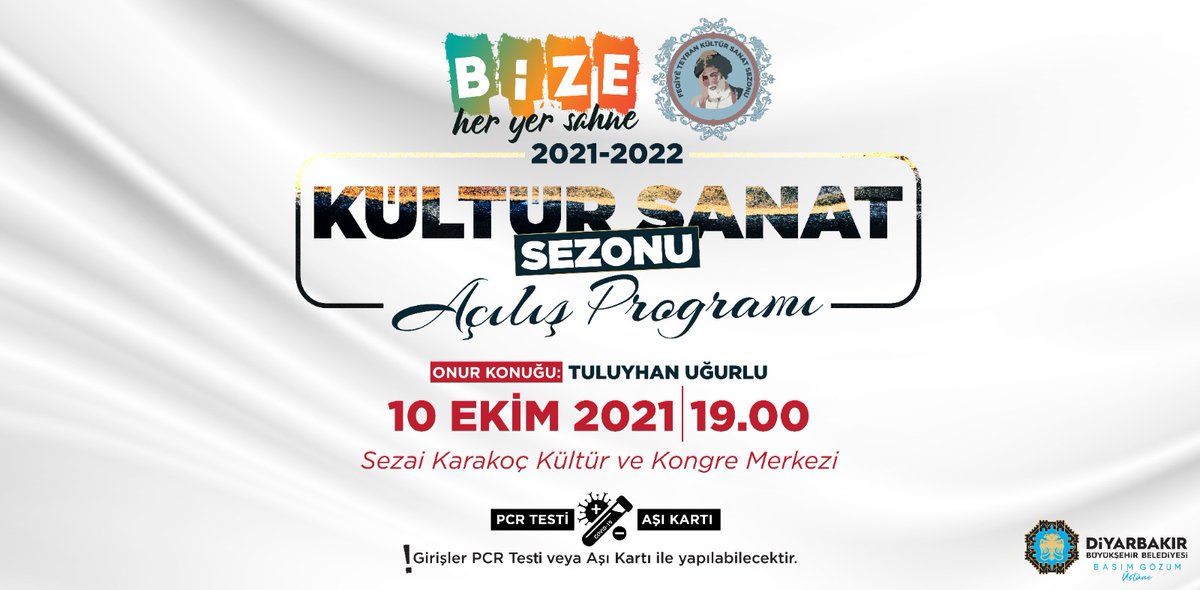diyarbakirbld's tweet photo. Diyarbakır’da “Feqiyê Teyran Kültür ve Sanat Sezonu” Başlıyor 🎤🎻🎶

“Bize Her Yer Sahne” sloganıyla 10 Ekim’de gerçekleştireceğimiz açılış programına tüm halkımız davetlidir.

🕖 19:00

👉 Ayrıntılar: https://t.co/vI3StPGQzY

#BaşımGözümÜstüne https://t.co/zwPH7ssbT8