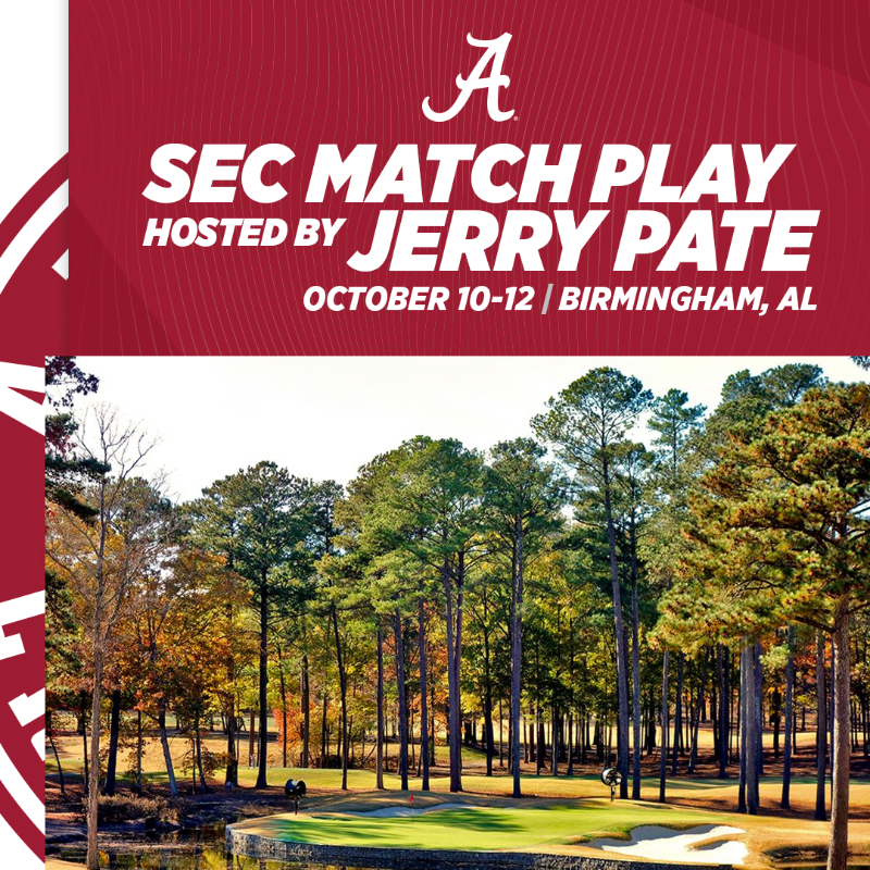 AlabamaMGolf's tweet photo. Back at it ‼️ #Alabama is back in action this Sunday as it welcomes the other 13 SEC teams for SEC Match Play hosted by Jerry Pate.

#RollTide | #BamaGolf
