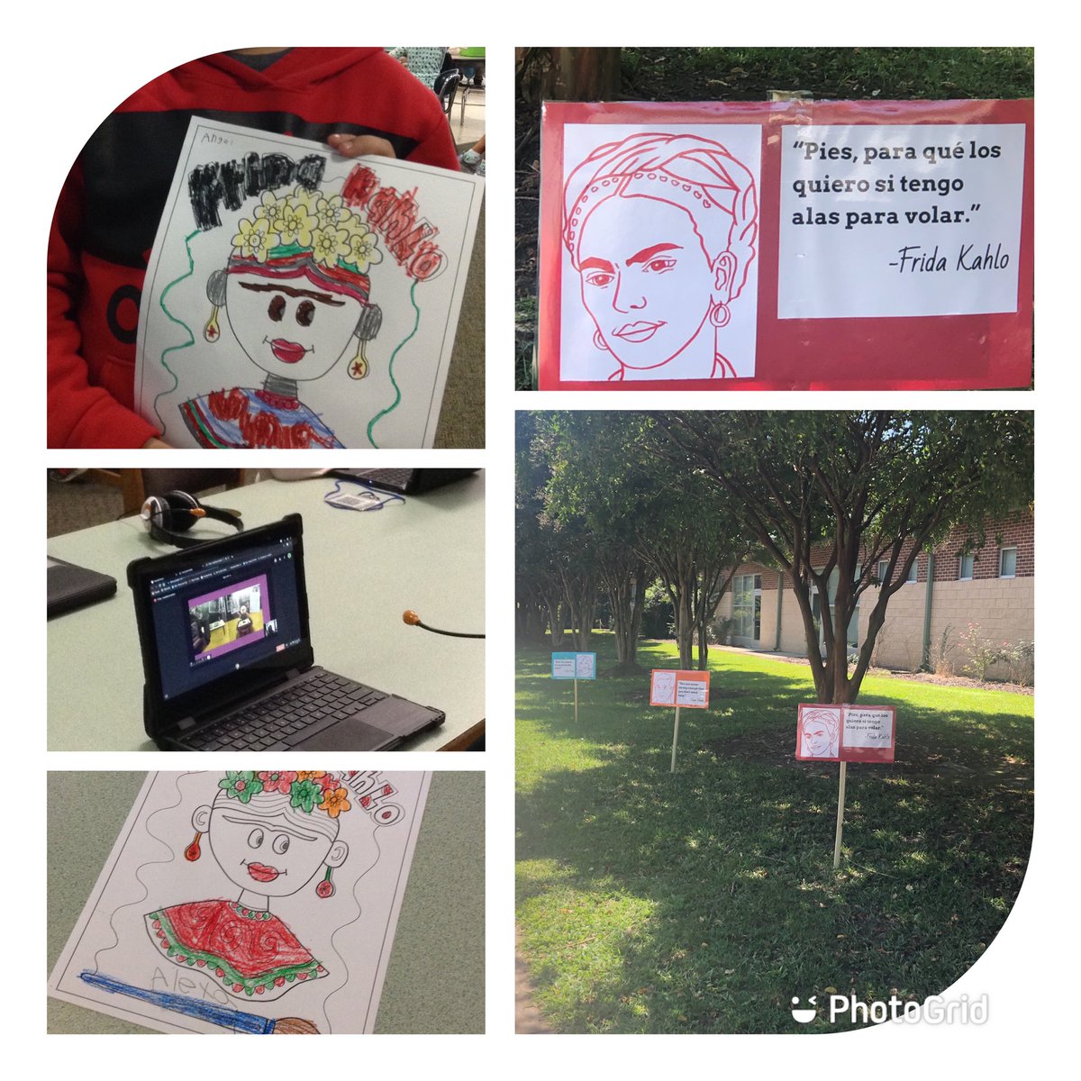 Inspired by #spanishheritagemonth @MrsJohnsonYMES we have been reading about <a href="/FridaKahlo/">Frida Kahlo</a> 🎨🖼Loved 👀 student connections. ❤️and 💚 for the 🇲🇽 <a href="/Yates_Mill/">Yates Mill Elementary Principal</a> <a href="/ReneAlfordAP/">Dr. Rene’ Alford</a> <a href="/YMESPTA/">Yates Mill PTA</a> <a href="/FirstYMES/">FirstGrade@YMES</a> <a href="/ymes_2ndGrade/">YMES2ndGrade</a>