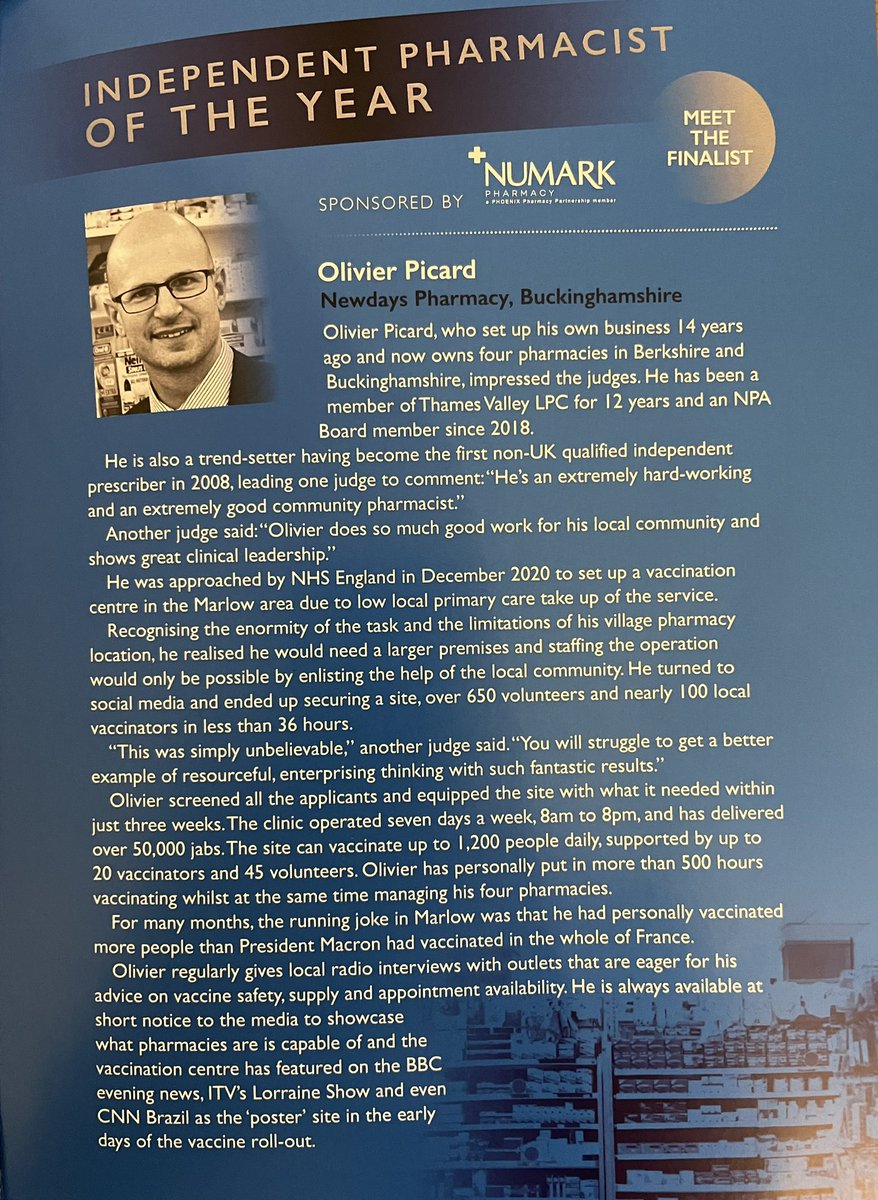 I was honoured to be Highly Commended as Independent Pharmacist of the Year awards #ipa21 today <a href="/ICPmagazine/">Independent Community Pharmacist</a> 

This is recognition for all the hard working team around me. I couldn’t be prouder of my team. Read what we achieved together