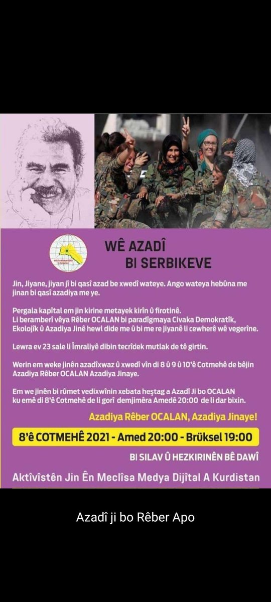 #FreedomForOcalanNow

 Bi te Azadî watedar dibe