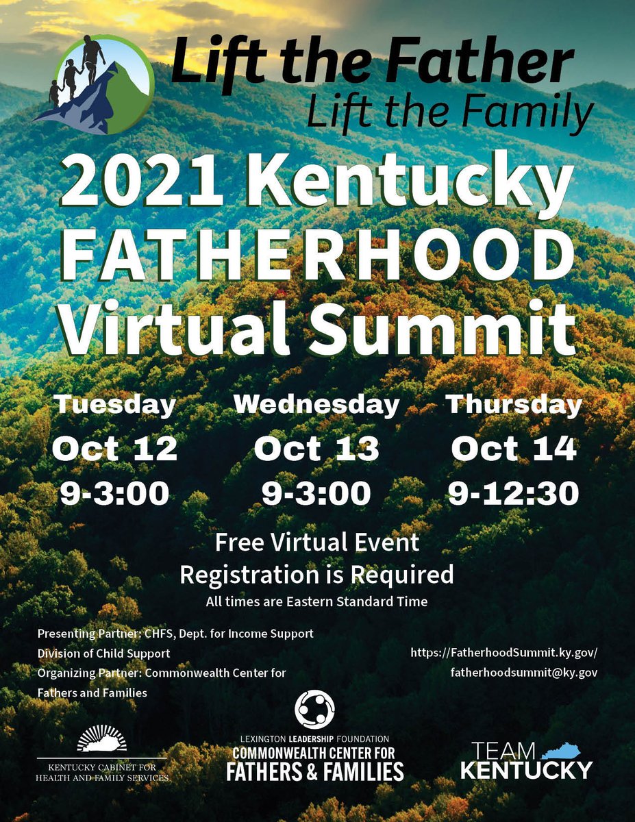 We are  a proud founding member of the Commonwealth Center for Fathers and Families &amp; this year marks the 3rd Annual KY Fatherhood Summit. Join us on October 12-14 to learn more about how to engage fathers in your work! Register: tinyurl.com/3xm54ak9
 
#Fatherhood #Prevention