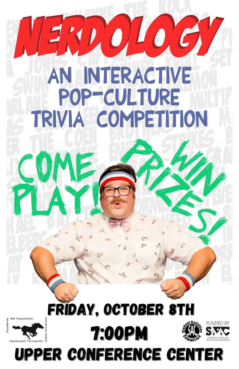 TONIGHT! Don't miss out on the pop-culture trivia competition NERDOLOGY! Lots of great prizes and fun to be had tonight at 7:00pm in the Upper Conference Center!