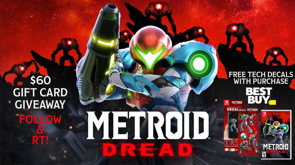 videogamedeals's tweet image. Purchase any version of Metroid Dread at Best Buy and receive free tech decals. Available today!

Follow us &amp;amp; RT for a chance to win a $60 Best Buy gift card! Ends 10/15 at 9PM EST. #sponsored 

bestbuy.7tiv.net/metroid