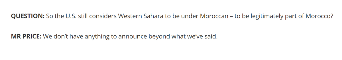NMalainin's tweet photo. QUESTION: So the U.S. still considers Western Sahara to be under Moroccan – to be legitimately part of Morocco?

@StateDeptSpox : We don’t have anything to announce beyond what we’ve said.

#WesternSahara🇲🇦 is #Moroccan
https://t.co/YnWHI5lVsy https://t.co/ZDW5Lqdi2x