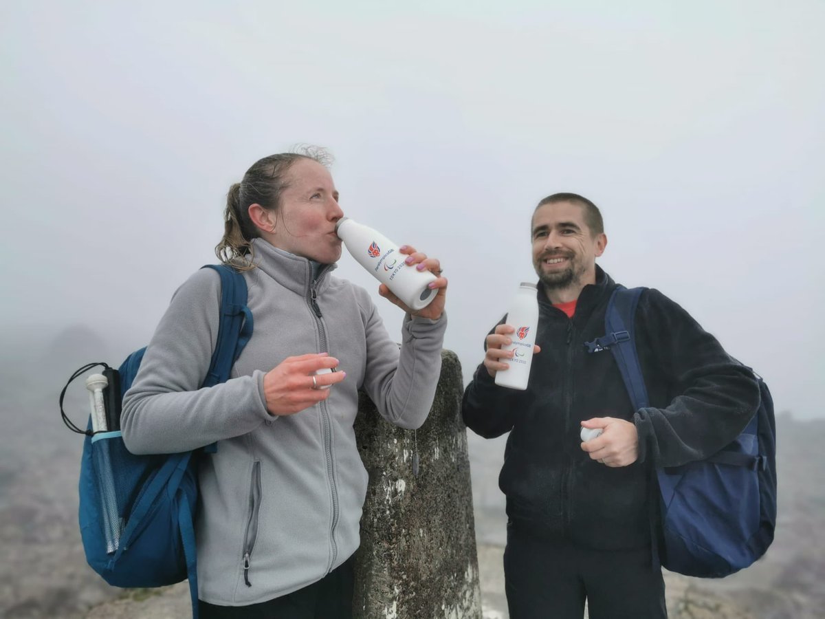 neilfachie's tweet photo. We did it!

Ben Nevis, you were a challenge, and as such we needed a cup of tea at the summit.

I can’t tell you how proud I am of @loraturnham hiking up and down a tough climb with zero sight. Absolutely incredible.

Some @ParalympicsGB gear on show at the summit too! https://t.co/ILZsEHcVev