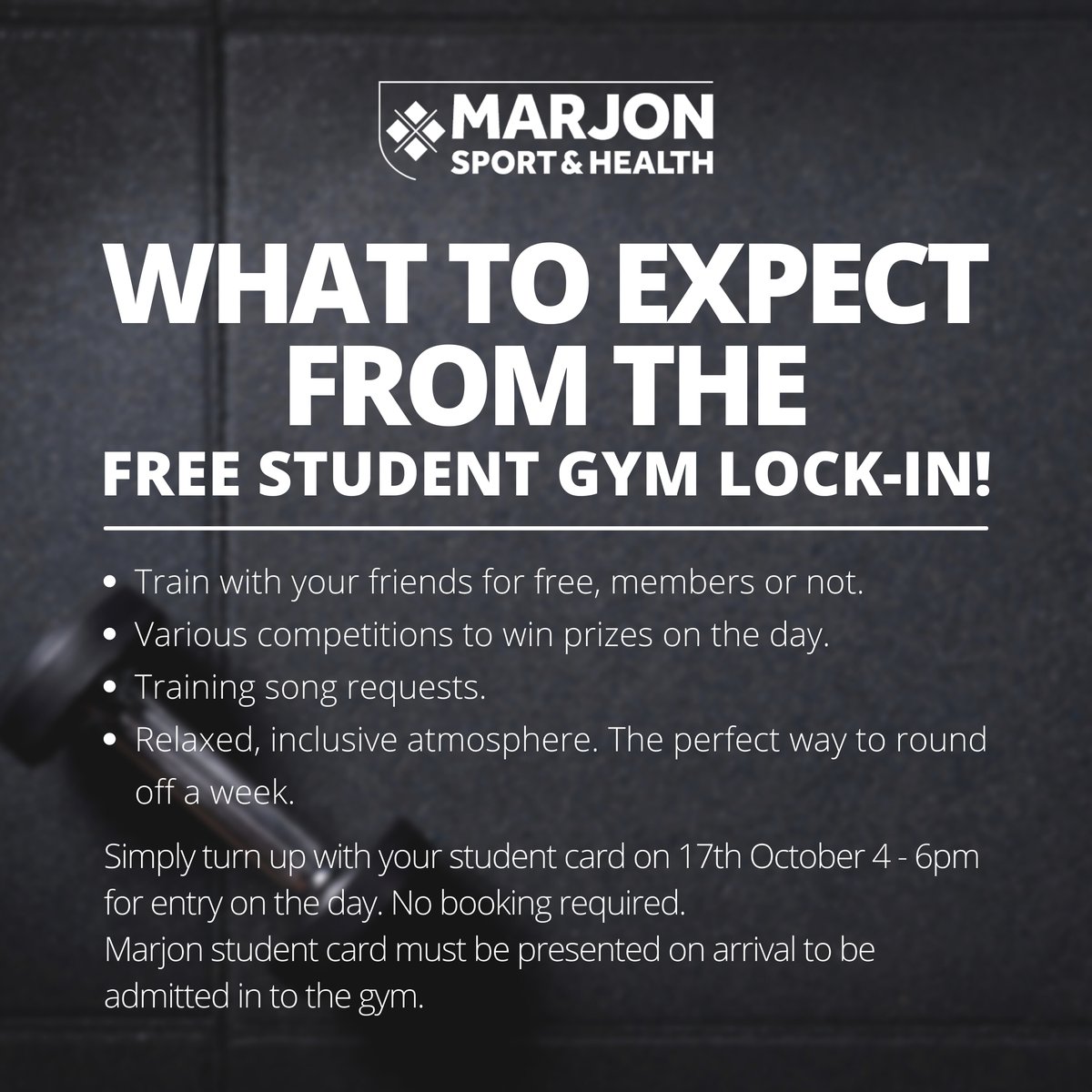 MARJON STUDENTS! Put it in your
diaries! We look forward to seeing you all there and
getting to know you! 17th October, 4-6PM