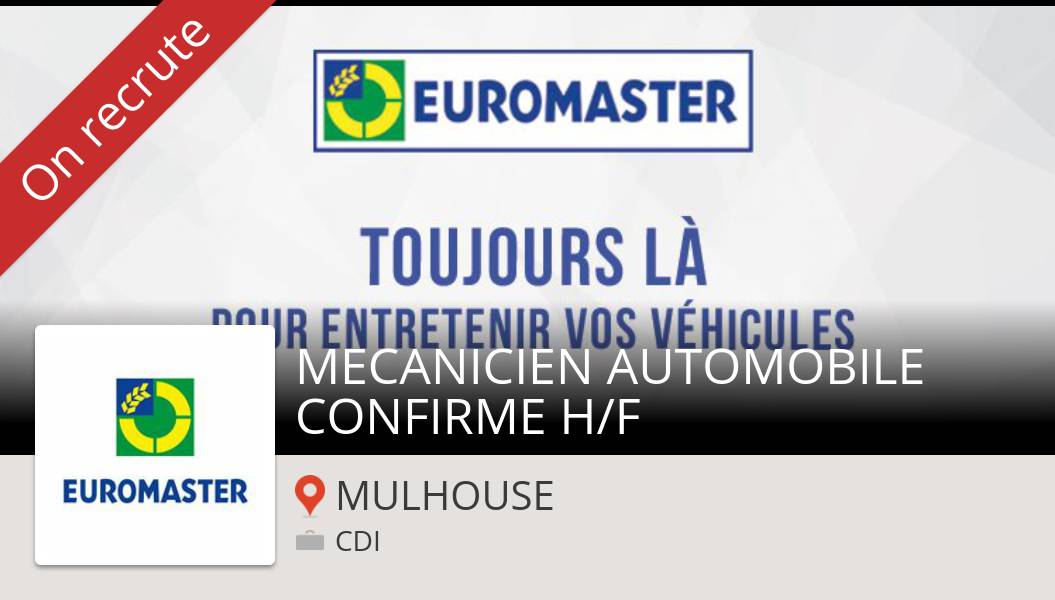 jj_csm's tweet photo. #Euromaster is hiring a MECANICIEN #AUTOMOBILE CONFIRME H/F, apply now! (#MULHOUSE) #job https://t.co/rfk0dv6Hgo https://t.co/JMSL3R3kc8