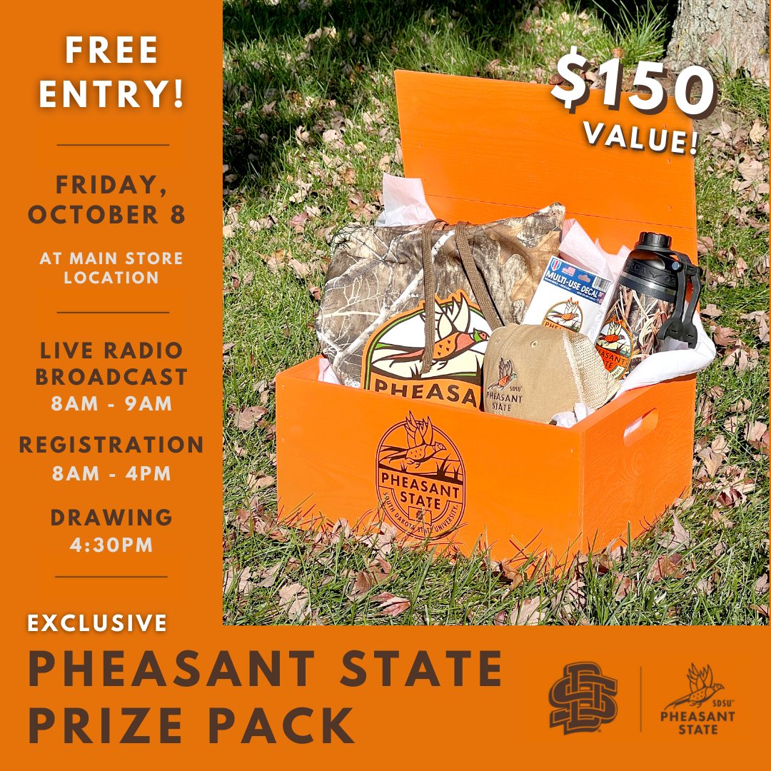 jacks_central's tweet photo. Love Pheasant State Gear? Enter for a chance to win a $150 EXCLUSIVE Prize Pack! Entry is FREE! Registration is located at the main store location only! Don't miss out!
-
https://t.co/Q8P12UEWjr
-
#PheasantSTATE #HuntingForAWin #ITTOutdoors
#SDState #GoJacks #JacksCentral https://t.co/TGdobZXwLf