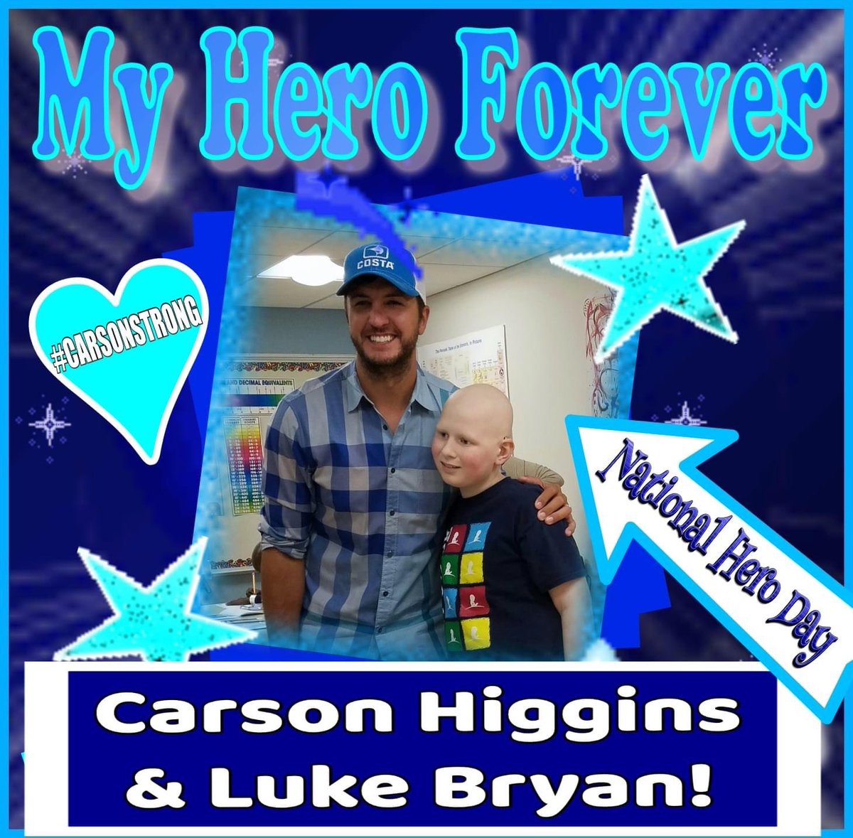 CarsonStrong4's tweet image. National Hero Day! Who is your hero?
Carson Higgins- My Hero, who never once complained, while battling childhood cancer his short 12 years of life.
Luke Bryan- Visiting Carson and other patients at St Jude Children's Research Hospital.

 @lukebryan  @NationalHeroesDay @StJude
