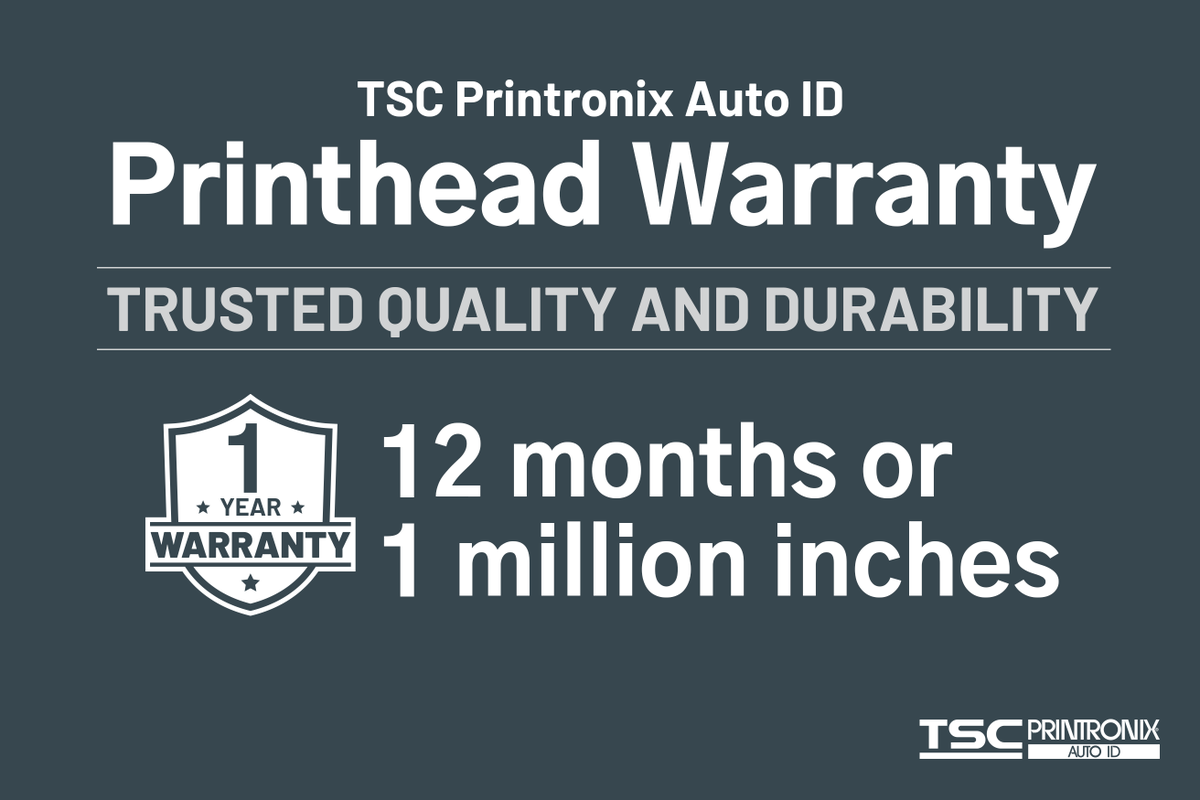 tscprintronix's tweet photo. We have a long history of creating durable #printers that last. Our impressive #printhead #warranty is an example of our confidence in the quality of our products.

Get peace of mind and a lower total cost of printer ownership by choosing TSC Printronix Auto ID. https://t.co/eZdp8cHmmD