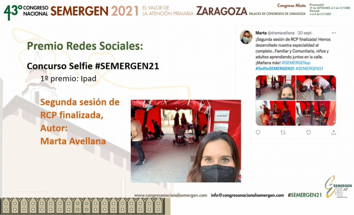 SEMERGENap's tweet photo. Premios Redes Sociales. #SEMERGEN21 

📷Concurso Selfie. 
3º Premio. @Tyl27 
2º Premio. @dr_santianespat 
1º Premio. @dramavellana 

Felicidades a tod@s y gracias por vuestras imágenes que transmitían las vivencias en el congreso y los reencuentros. https://t.co/BBq5Z1zacZ