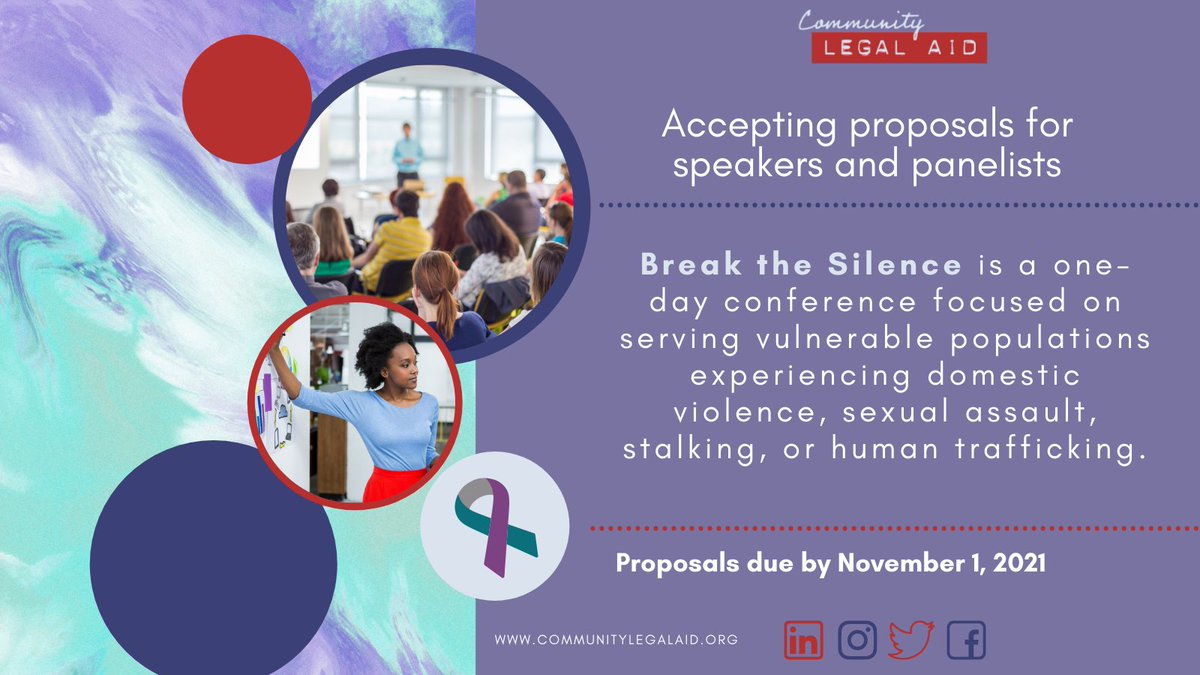 CommLegalAid's tweet photo. Sharpen your speaking skills and share your expertise with advocates serving survivors. We are accepting requests for proposals for our 2022 Break the Silence conference. Details https://t.co/p1FQZBfGhX  @OhioDVN @OhioLegalAids @NLADA @MIELegalAid @OSBA @OhioAllianceESV https://t.co/S7iTpTXYY8