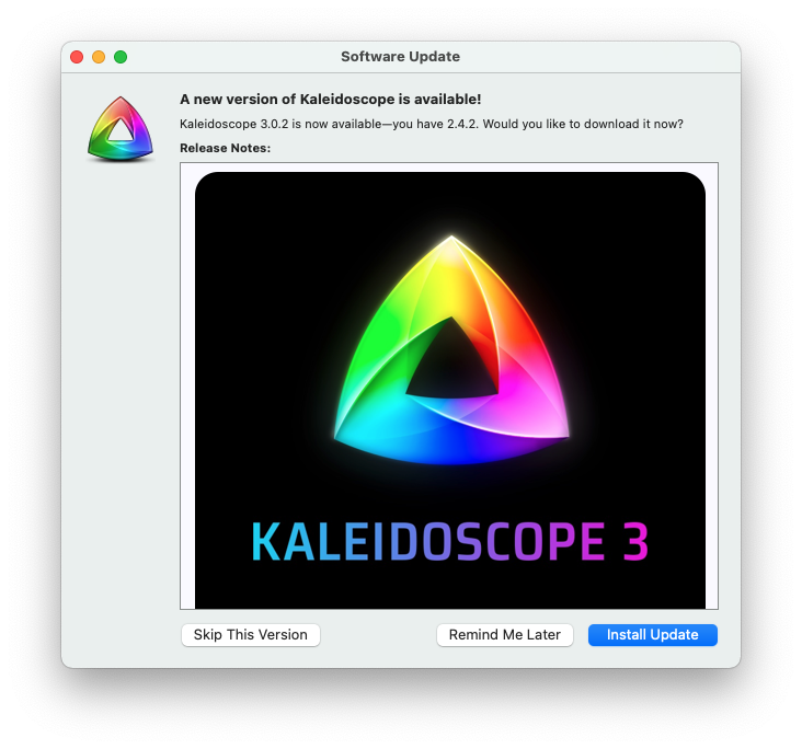 cholson's tweet photo. @kaleidoscopeapp It'd be great if I didn't get the update notice on version 2. It appears like a free update *bug fixes, etc*. I'm happy with v2 and don't want to constantly be told that there is an update available that will cost me money. https://t.co/UZd3J6ohU1