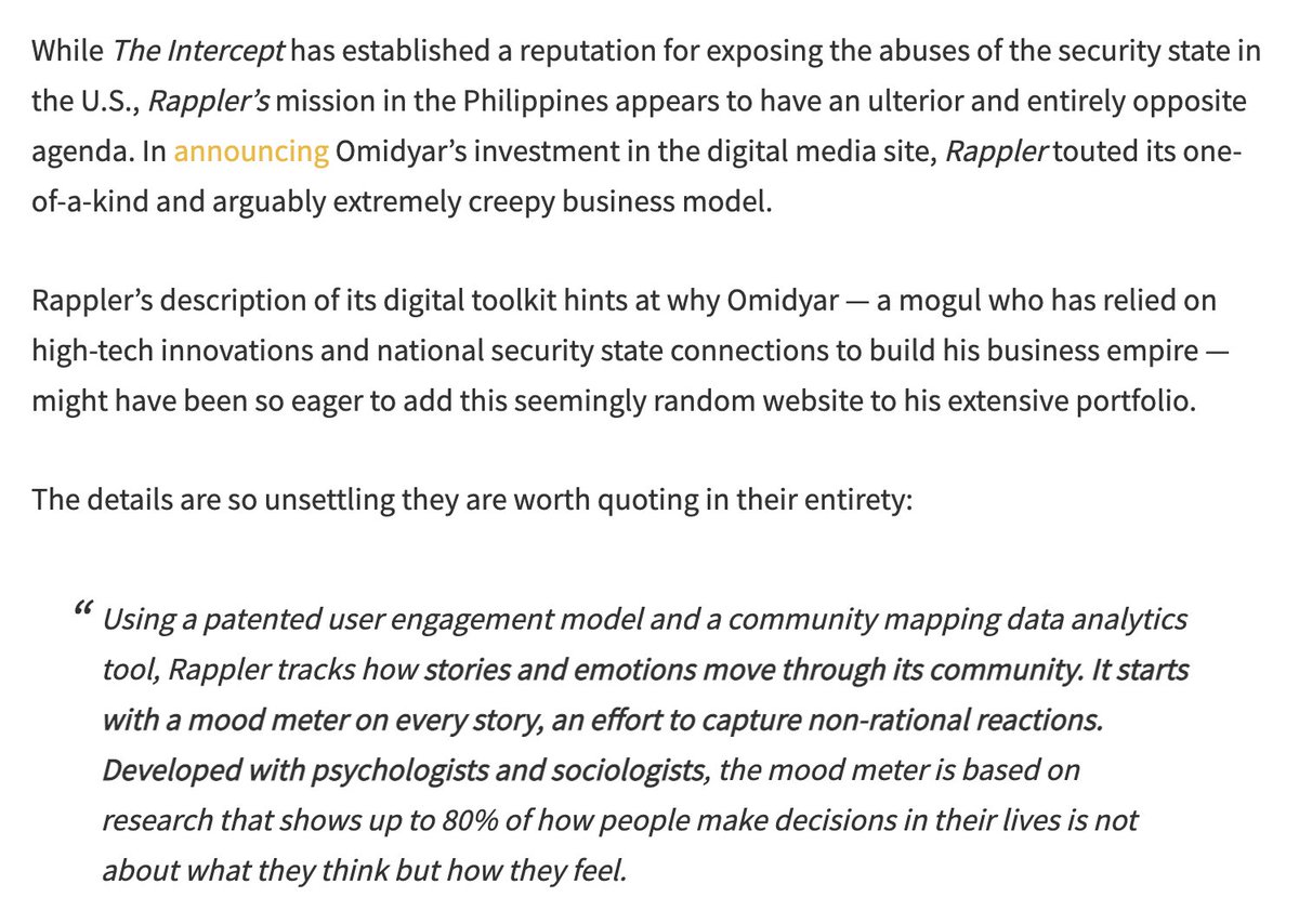 MaxBlumenthal's tweet photo. As @RealAlexRubi and I reported, Nobel Prize winner Maria Ressa and her @rapplerdotcom are sponsored by billionaire surveillance capitalist @Pierre Omidyar and an array of US intelligence cut-outs https://t.co/dh0DhilRxL https://t.co/cjzb6q4dwy