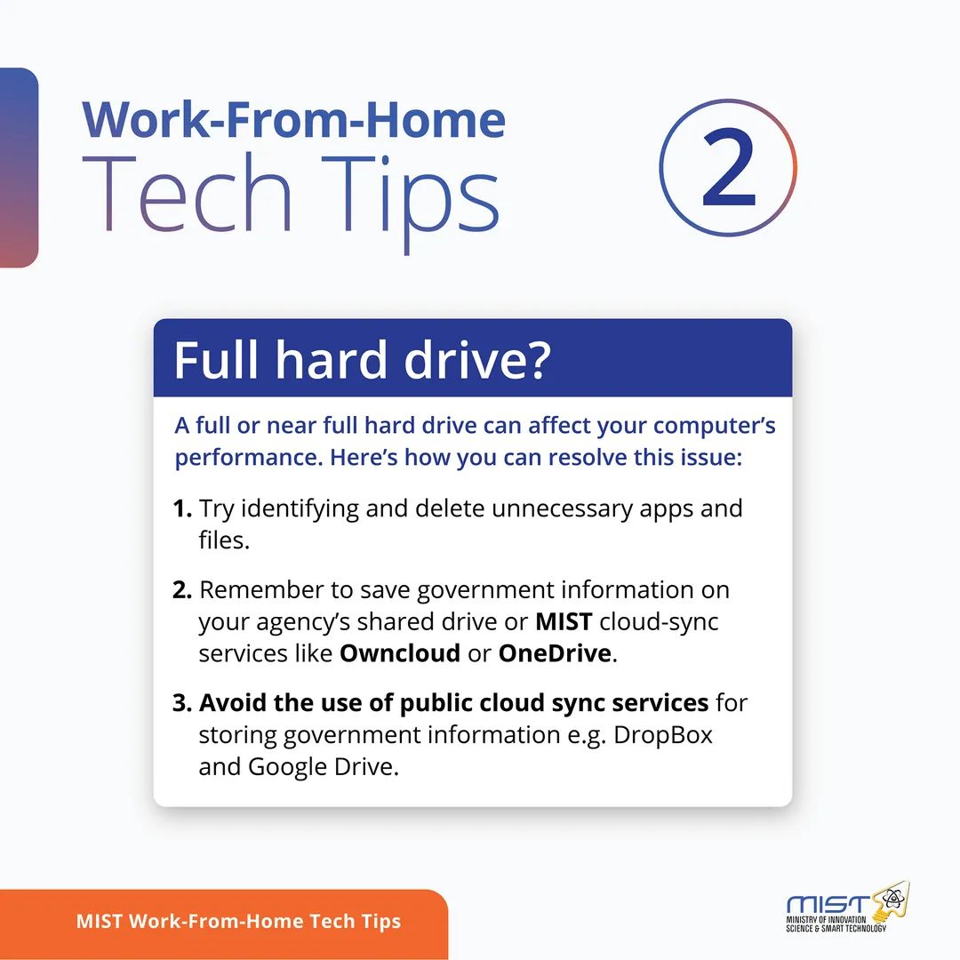 MISTBarbados's tweet photo. Always remember to save Government information on your agency's shared drive or MIST cloud-sync services like own cloud or one drive   
#governmentworkingfromhome
#DigitalTransformation https://t.co/Ya3L0OZifp