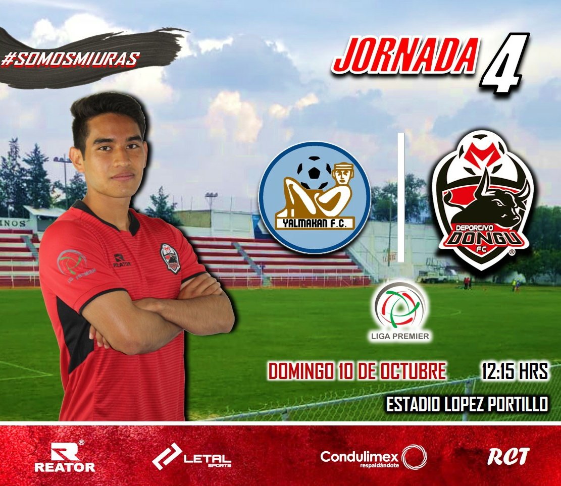 DeportivoDongu's tweet photo. ¡Venga Miuras! ¡Vamos Dongu! 
Jornada 4⃣
🆚 @YalmakanFC
🗓 Domingo 10 de Octubre
🕒 12:15
🏆 @LigaPremier_FMF

🔴⚫🔥⚽🐂
#SomosMiuras #VamosDongu #ligapremierfmf #ligapremier https://t.co/hJsbK76IkR