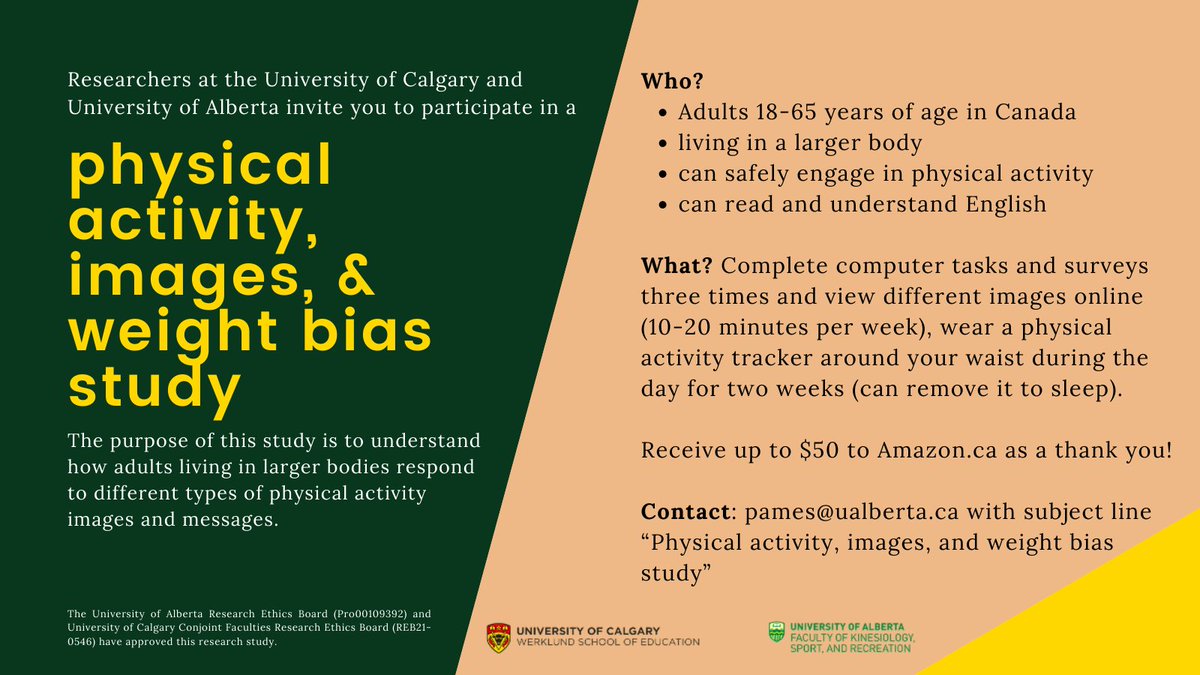 MyreMaxine's tweet photo. We are recruiting adults living in large bodies for research about physical activity promotion and weight bias. Please RT and share with anyone who might be interested! https://t.co/Gd6lgPXP6R
