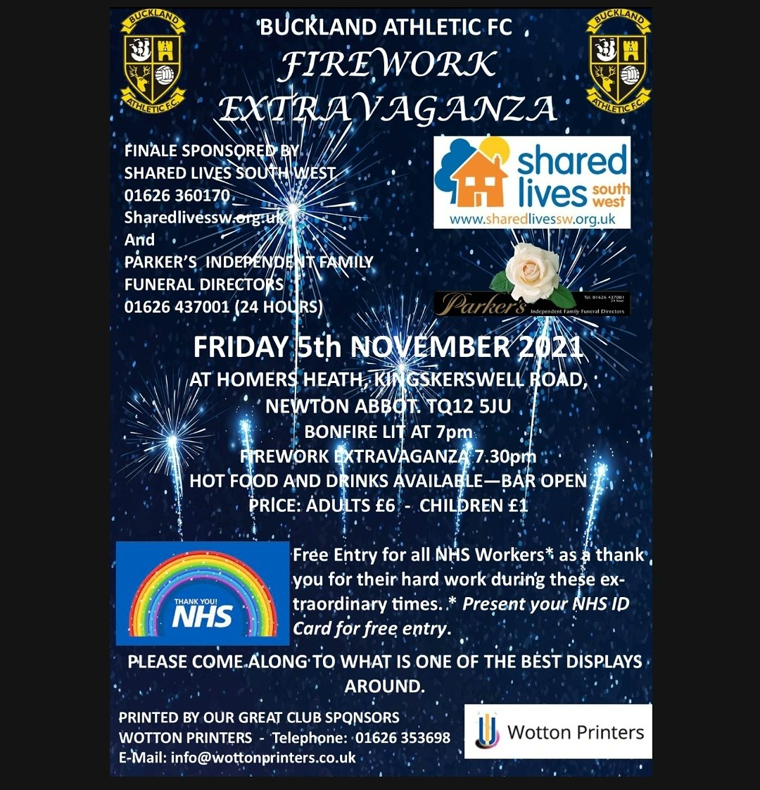 This time in just FOUR weeks, we'll have lit the Bonfire 🔥☄ The extravangza begins at 7.30pm. 🎆🎇✨🧨

FRIDAY 5th NOVEMBER 2021.

Adults £6, Children £1.

Free entry for NHS workers with presentation of your NHS ID. 👏🔵⚪

#BonfireNight #FireworkExtravaganza