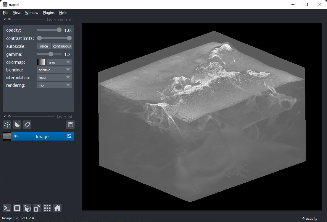MustafaGeo's tweet photo. Weekend experiment: interactive visualization of seismic data using open source tools and packages. It took less than 1 hour to code starting with a segy file. Follow @napari_imaging for their great efforts and extensible viewer. #seismic #geoscience #geophysics #opensource https://t.co/4MWY5n4kxm