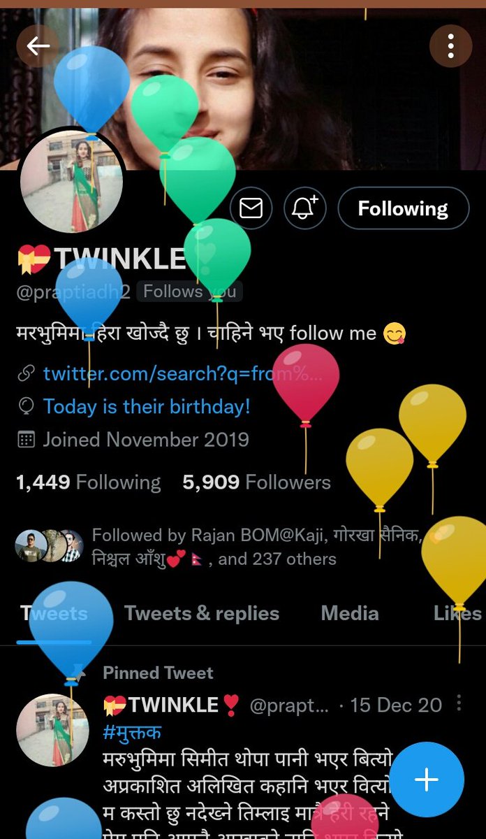 सुख मात्र हैन सन्तोष मिलोस् जीवनमा निश्चल बनोस् भावना
साकार हुन अधुरा सपना पूरा हुँदै जाउन ति प्रभावकारी चाहना 
सामना गर्ने सामर्थ्य मिलोस् चुनौती हजारौं अाए पनि घरिघरि 
सामर्थ्य मिलोस् गन्तव्यसम्म पुग्न जन्मदिनको शुभकामना !