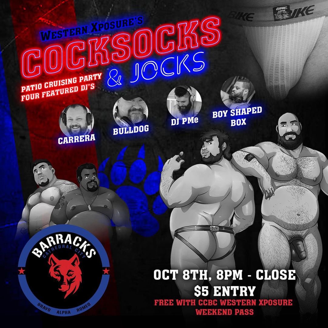 TheBarracksPS's tweet photo. Tonight Western Xposure Presents:
COCKSOCKS & JOCKS!
8pm-2am $5 Cover or
Free with CCBC Weekend Xposure Pass. #barracksbar #cocksocks #jocks #gayunderwear #gaybearsandcubs #gaybearchaser https://t.co/jD84SNZqPk