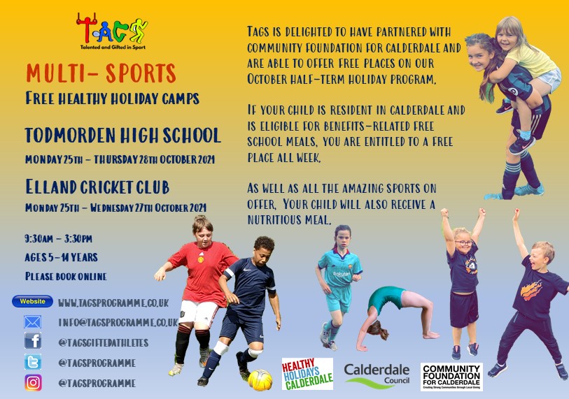 tagsprogramme's tweet photo. October #Sports Camps
Mon 25th-Thurs 28th
@TodmordenHigh
Mon 25th-Wed 27th
@EllandCC 
Mon 25th-Fri 29th
@zarasports
Pro club scouts, high quality coaching, FREE places for eligible children
#Calderdale #Bradford #foundationfunded #healthyholidays https://t.co/jypZnlIxHJ