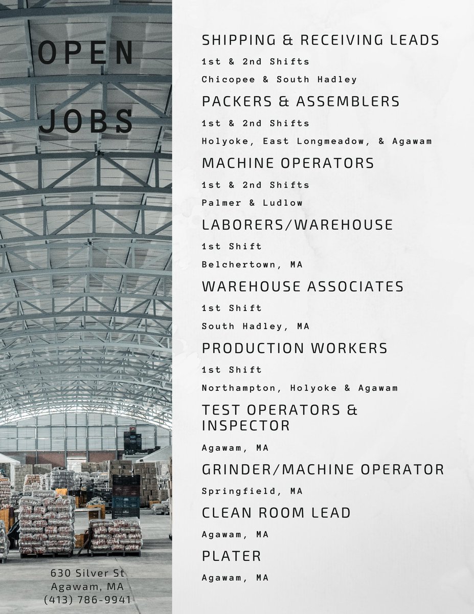 ReliableTemps's tweet image. We're #hiring ! Call our Agawam office today at 413-786-9941 for more information!