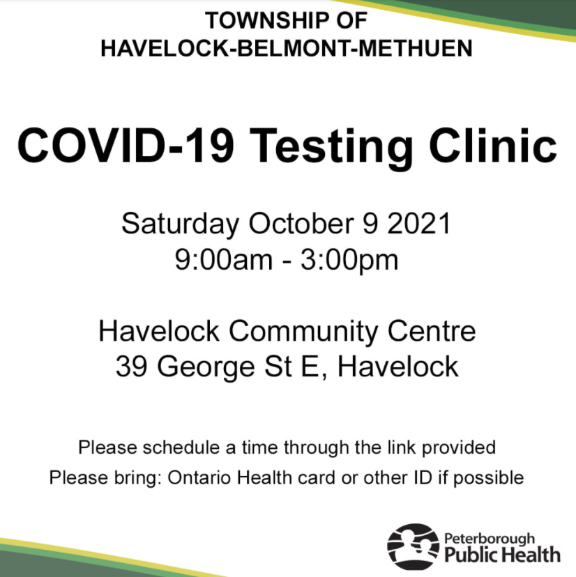 Ptbohealth's tweet photo. COVID-19 PCR testing clinic running at the HBM Community Centre Saturday October 9 from 9am-3pm. Residents who require a COVID-19 test can book an appointment at https://t.co/DDURgA9RUT https://t.co/EIaQsBB8mi