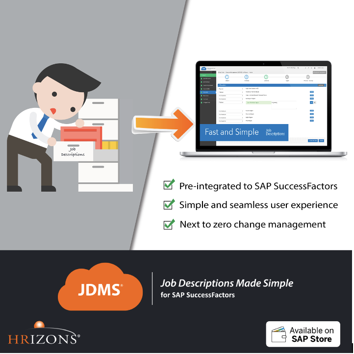 HRIZONS's tweet photo. Does your HR team wish to have a simple &amp; easy to use tool for maintaining the job descriptions? Our JDMS® solution eliminates that burden your HR team may face. Learn more about our best-in class JDMS solution. 
#HRIZONS #successfactors #JDMS 
Learn more: https://t.co/cioKrVsQhr https://t.co/CwgbT1h7KM