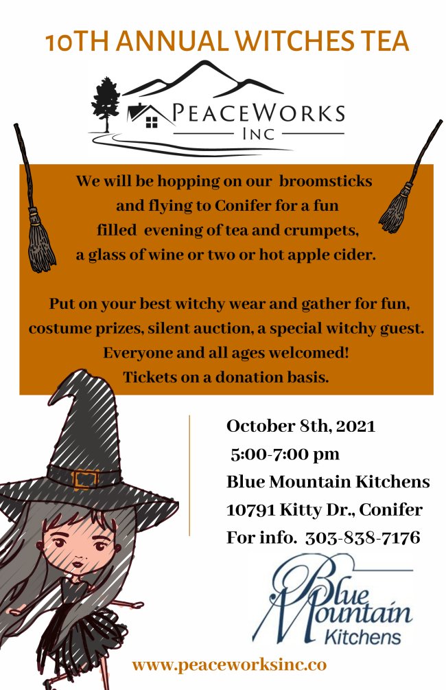 This evening is a special event, the 10th Annual Witches Tea. Scary witches, glamorous witches, creative costume witches & warlocks all welcome to celebrate the great work @PeaceWorksIncCO does & to help #fundraise for them to continue their mission.
mymountaintown.com/community/cale…