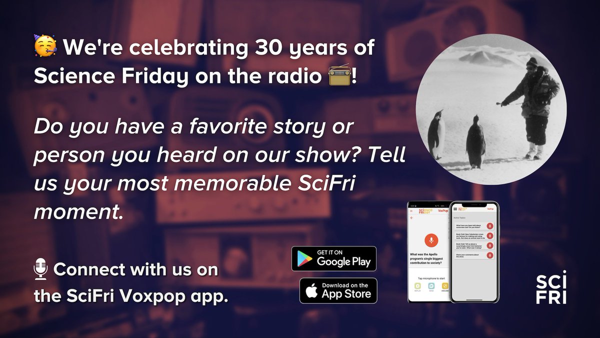 scifri's tweet photo. On November 8, 1991, @IraFlatow hosted the very first #ScienceFriday.

We’re celebrating 30 years of SciFri and we want to hear your most memorable moments, stories, and people from the show. Share your stories with us on the SciFri Voxpop app.
https://t.co/7JR6BsVhEl https://t.co/MNSXuI1R4q