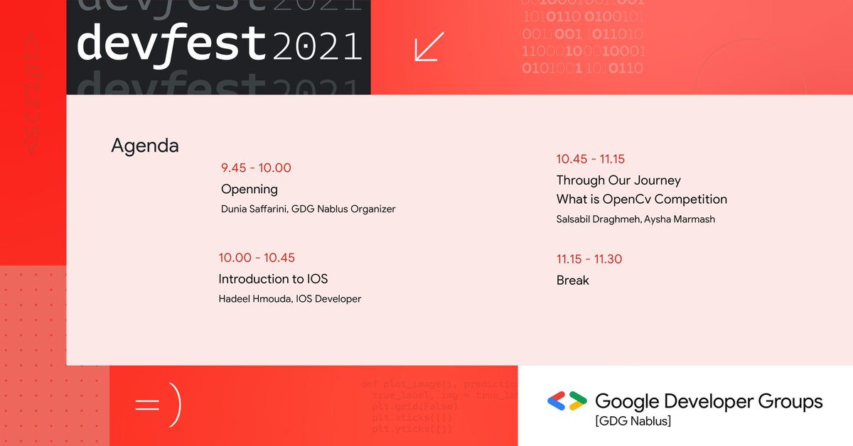 GNablus's tweet photo. Part 2 DevFest Agenda 
Tommorrow you will learn inspire and make  Friends 🔥🔥🇵🇸🇵🇸 https://t.co/C6hjjUKJxW