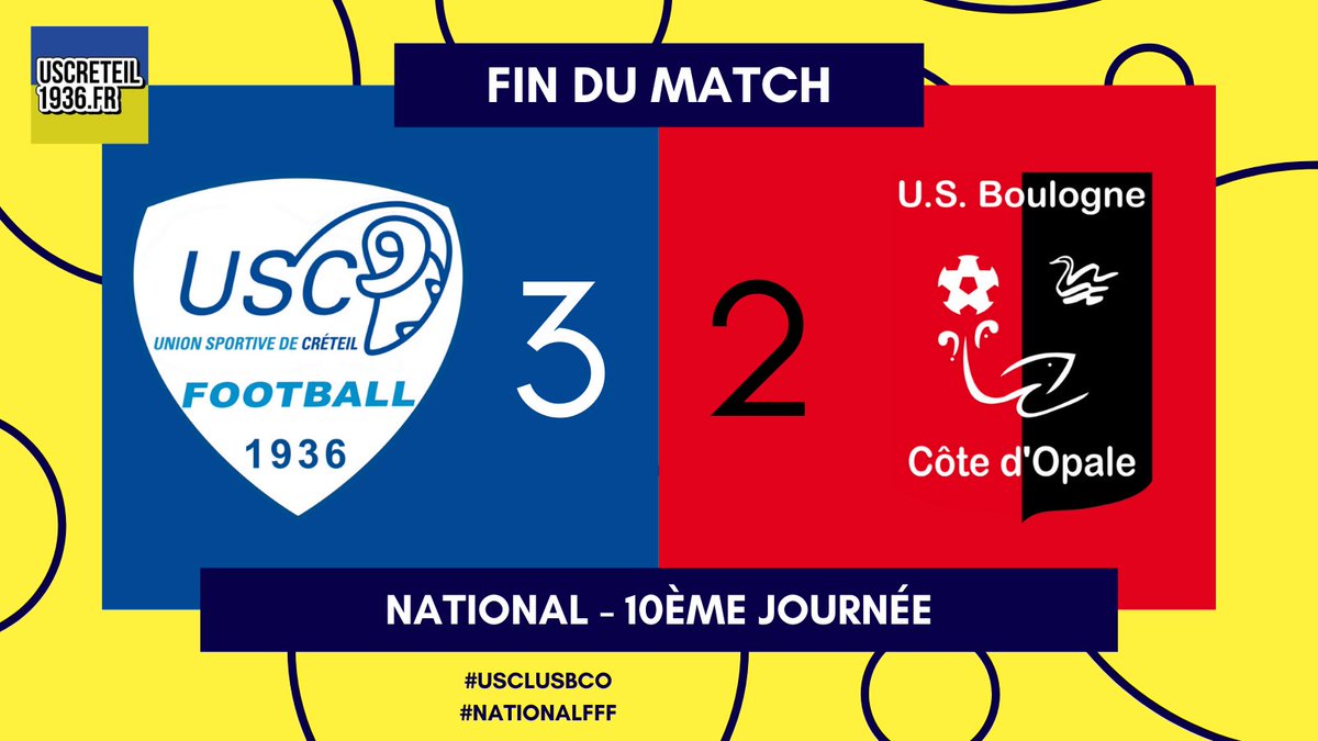 uscreteil1936's tweet photo. ⚽ #USCLUSBCO

FT | C'EST TERMINE
Et oui ! Et mille fois oui ! Créteil s'impose, même si ça n'a pas été facile. 

Un doublé de Diarra et un golazo de Chergui auront eu raison de Boulogne !

Créteil 🔵 3-2 🔴 US Boulogne
#NationalFFF https://t.co/soi6rKuo5c